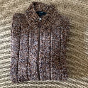 Express Men's Zip-Up Sweater in Brown and light blue
